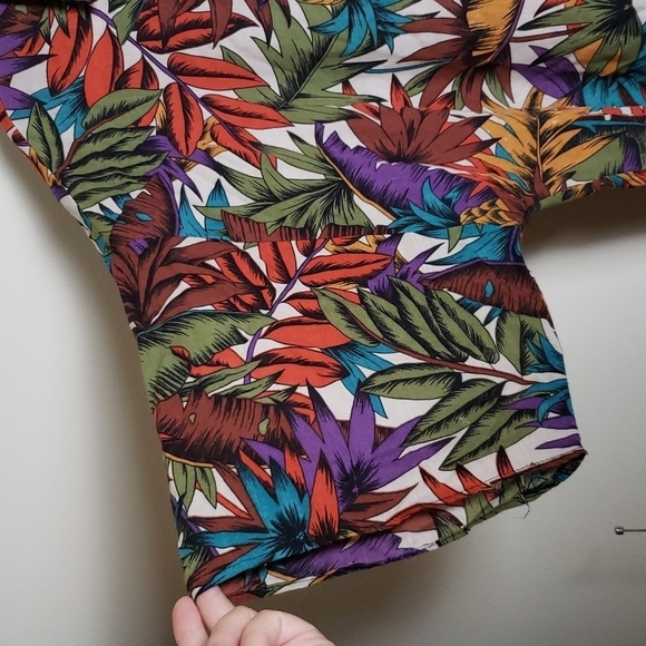 Vintage golden wings tropical print floral button down shirt, women's XL - Picture 6 of 7
